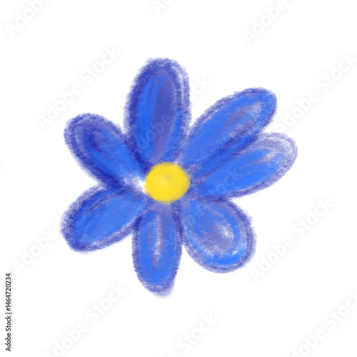 Vibrant blue flower with vivid yellow center against a transparent or white background, symbolizing simplicity and contrast.