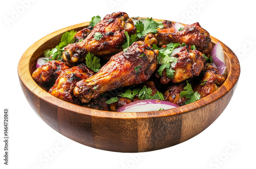 Chicken leg / drumstick curry or Murg Tangri/tangdi masala. Served in a bowl over moody background. Selective focus