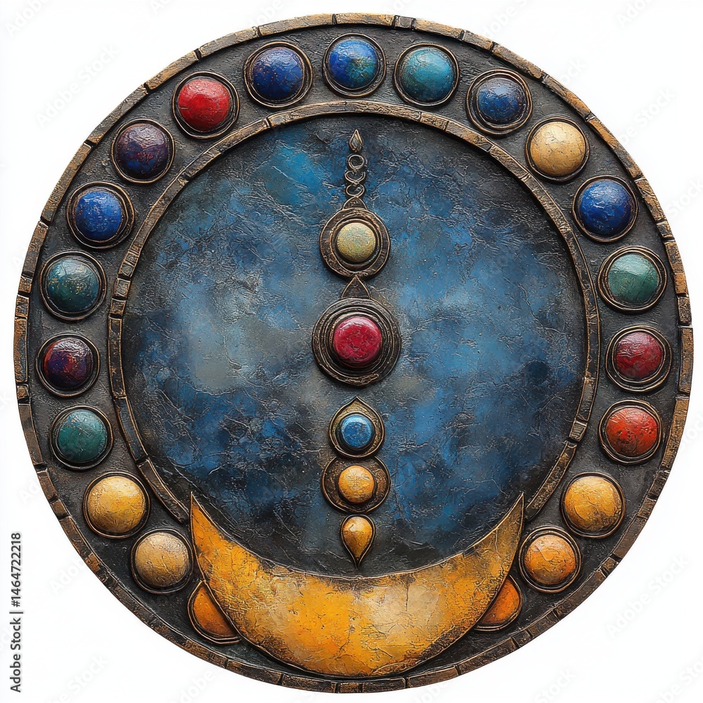 Naklejka premium crescent moon with chakra points over clean sacred pattern