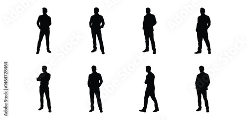 Silhouettes of four individuals stand confidently against a white background, showcasing diverse postures of self-assurance and style.