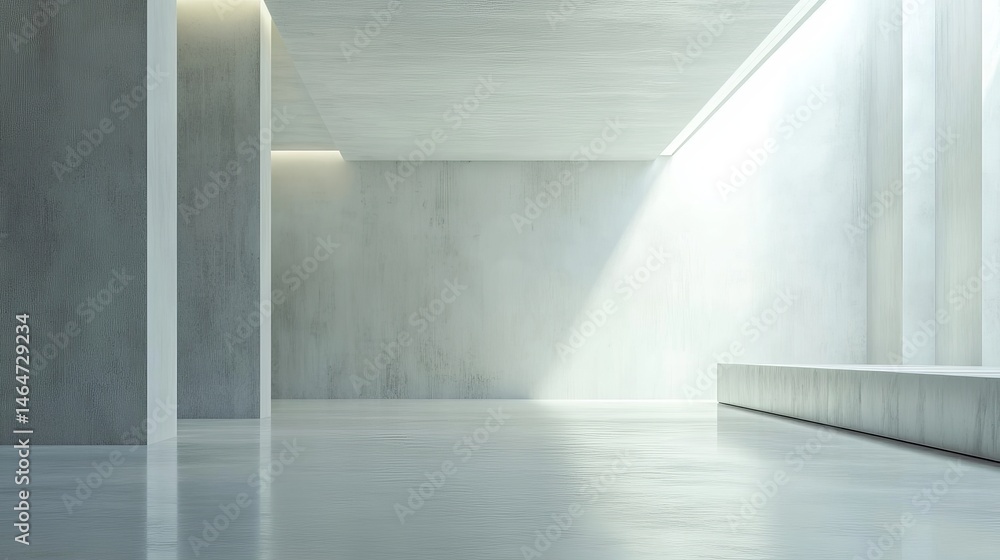 Obraz premium Modern minimalist empty room interior design with light gray walls and floor calm home space clean