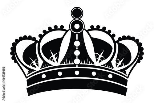 Ornate royal crown in black and white boasts regal elegance, design elements