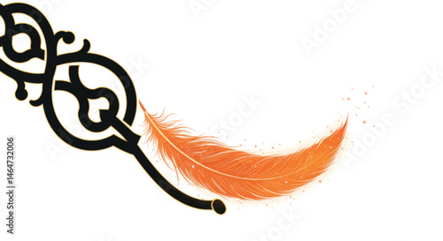 Orange Feather With Black Ornate Design