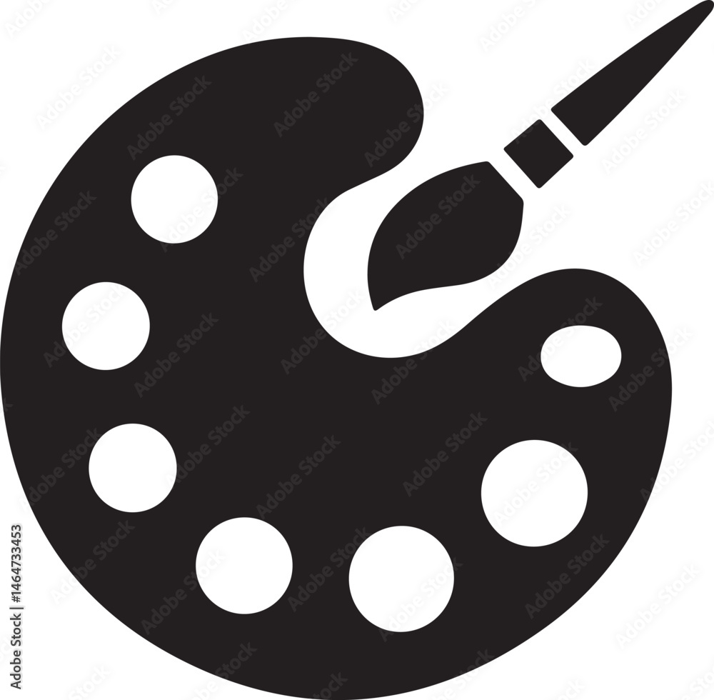 Black Paint Palette and Brush Simple Vector Black Paint Palette and Brush Simple Vector
