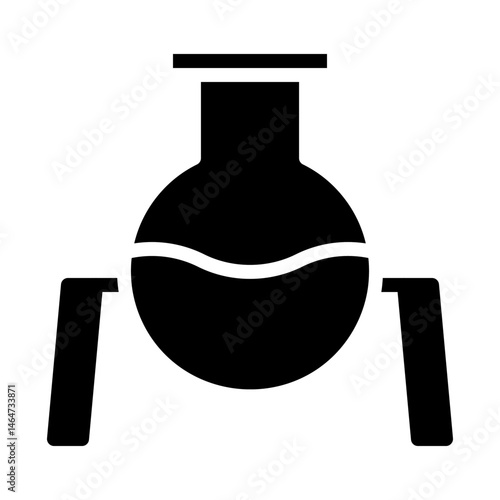 Monochrome depiction of a laboratory flask, showcasing chemical equipment and tools