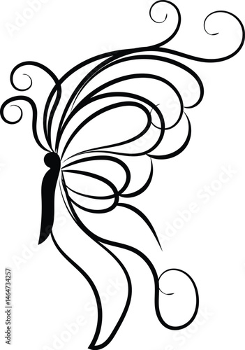 Elegant Black Butterfly Wing Design with Floral Swirls for Decoration