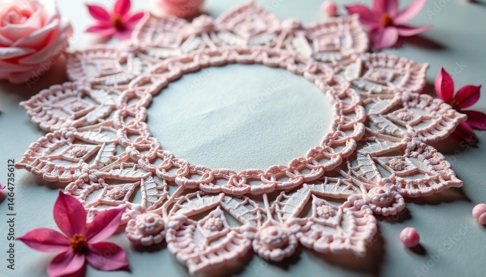 Obraz premium Intricate floral lace doily, delicate texture, needlework, white