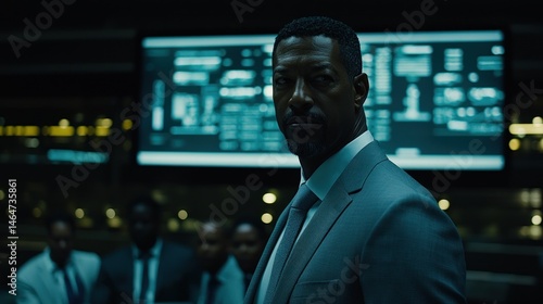 Serious business professional stares intently at the viewer.