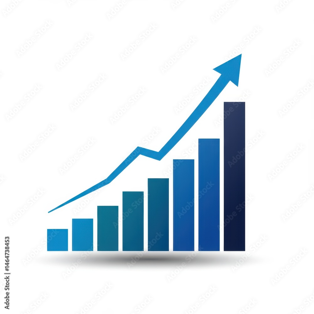 Ascending bar graph with arrow showing growth isolated on white background Ascending bar graph with arrow showing growth isolated on white background