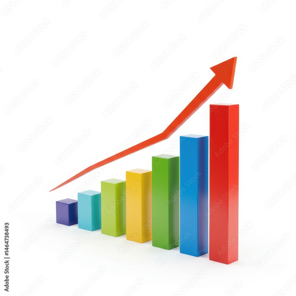 Colorful bar graph with a rising arrow isolated on white background Colorful bar graph with a rising arrow isolated on white background