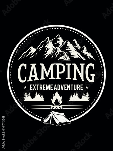 Free Vector T-Shirt Design – Mountain Camping Adventure Theme