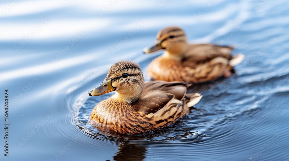 Two Female Mallards Swimming on Calm Water Two Female Mallards Swimming on Calm Water