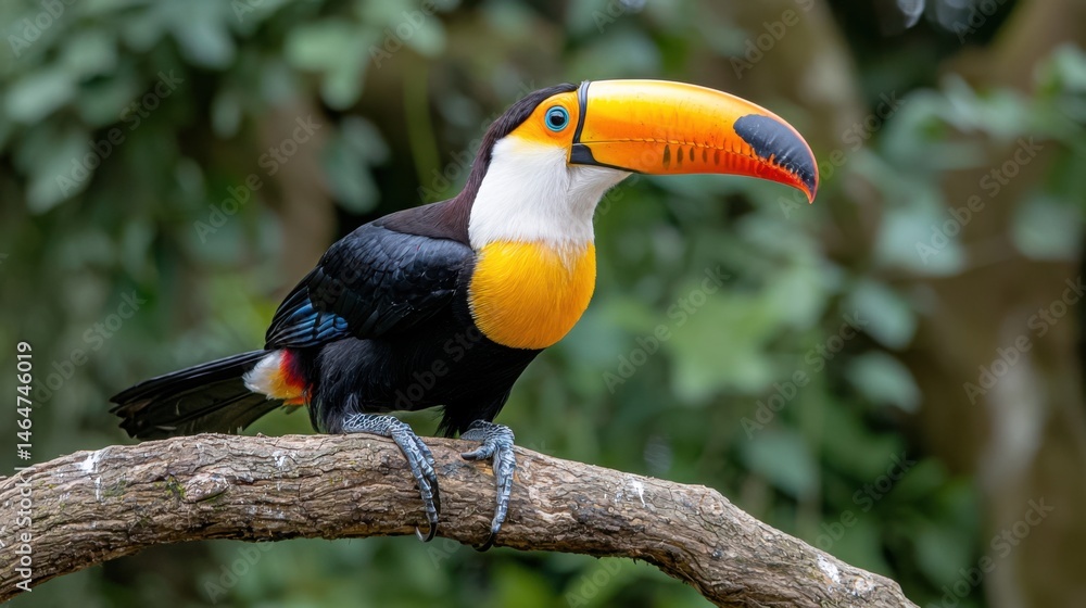 Obraz premium Vibrant Yellow-Throated Toucan Bird on Branch