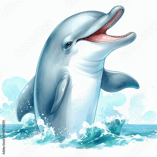 Watercolor Whimsy dolphin laughing happily isolated watercolor vector illustration svg