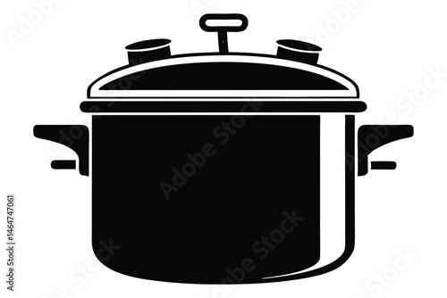 Black pressure cooker with lid showcases minimalist design against white background, simple and elegant