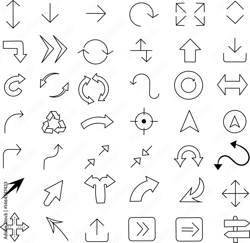 Arrow and Direction Icons Set – 42 Line Style Vector Symbols for Navigation, Movement, and Actions Arrow and Direction Icons Set – 42 Line Style Vector Symbols for Navigation, Movement, and Actions