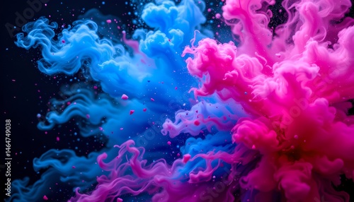 Obraz na płótnie Vibrant Blue and Pink Smoke Burst Creating Abstract Cloud Patterns in Dark Background w salonie