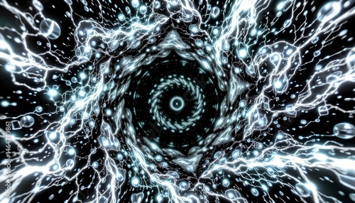 Obraz na płótnie Abstract swirling vortex with dynamic energy, glowing lights, and bubbles on a dark background for creative visual projects w salonie