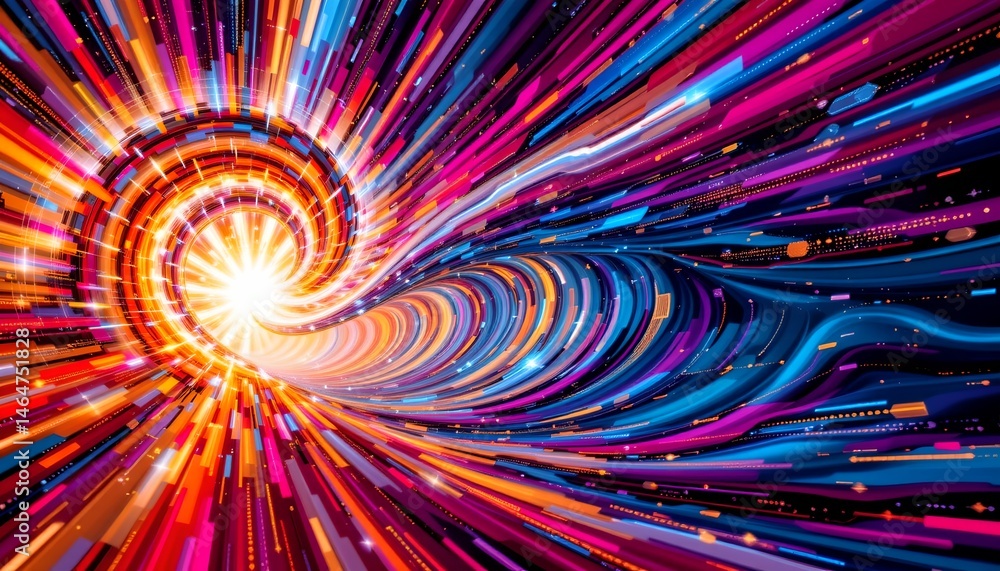 Vivid Light Energy Explosion with Colorful Motion Background in Spiral Pattern for Abstract Artwork or Digital Design