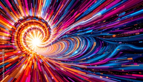 Obraz na płótnie Vivid Light Energy Explosion with Colorful Motion Background in Spiral Pattern for Abstract Artwork or Digital Design w salonie