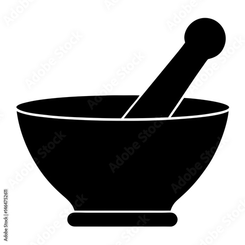 black silhouette mortar kitchen item vector art illustration