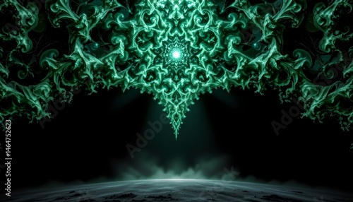 Obraz na płótnie Intricate Green Fractal Design Illustrating Cosmic Depths and Celestial Patterns in Abstract Art Form w salonie