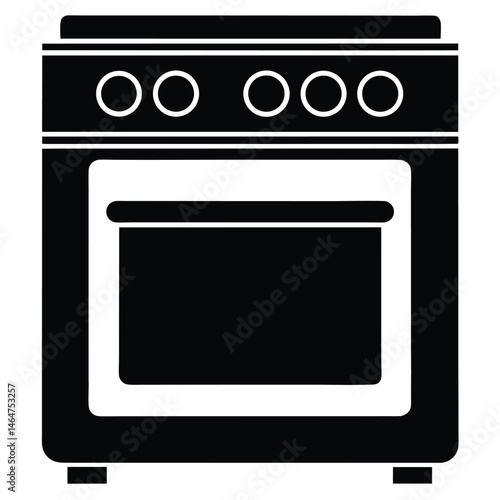 This simple black oven icon shows five burners and a closed door