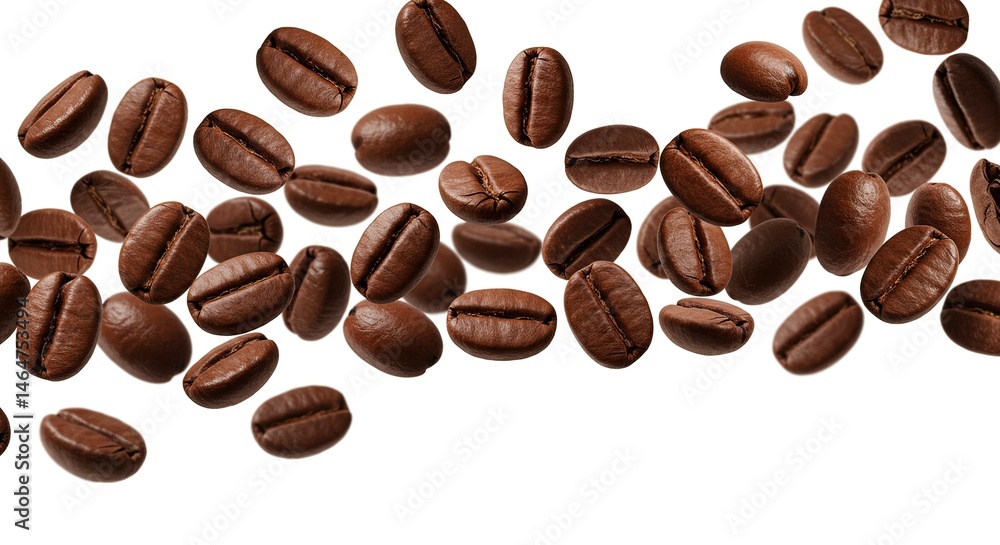 Naklejka premium Roasted Coffee Beans Falling on White Background