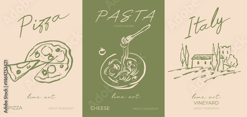 Gourmet poster, food line art hand drawn illustration