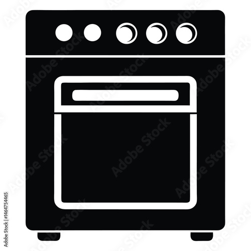 This oven appliance presents a stark, flat, iconic silhouette, isolated over a white background