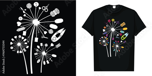 Sewing Dandelion Flowers Quilting Using Sewing Elements T-Shirt, T-Shirt