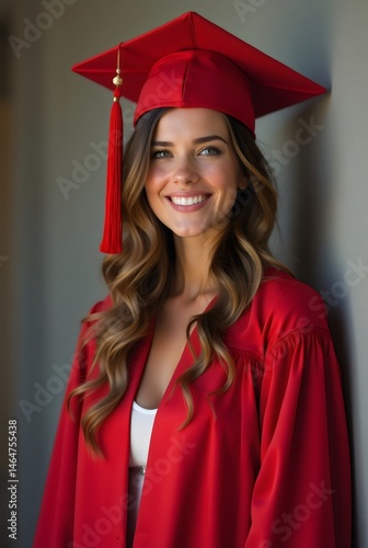 JOVENES VESTIDOS DE TOGA Y BIRRETE ROJO EN SU GRADUACION