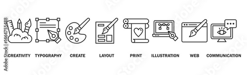 Graphic design banner web icon vector illustration concept with icon of creativity, typography, create, layout, print, web, illustration and communication