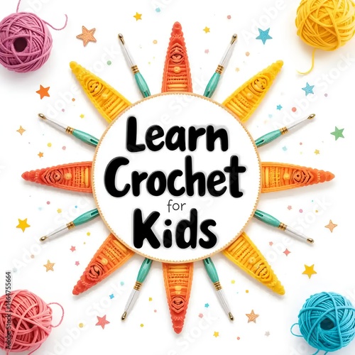 Obraz na płótnie Learn Crochet for Kids with Colorful Yarn and Hooks w salonie