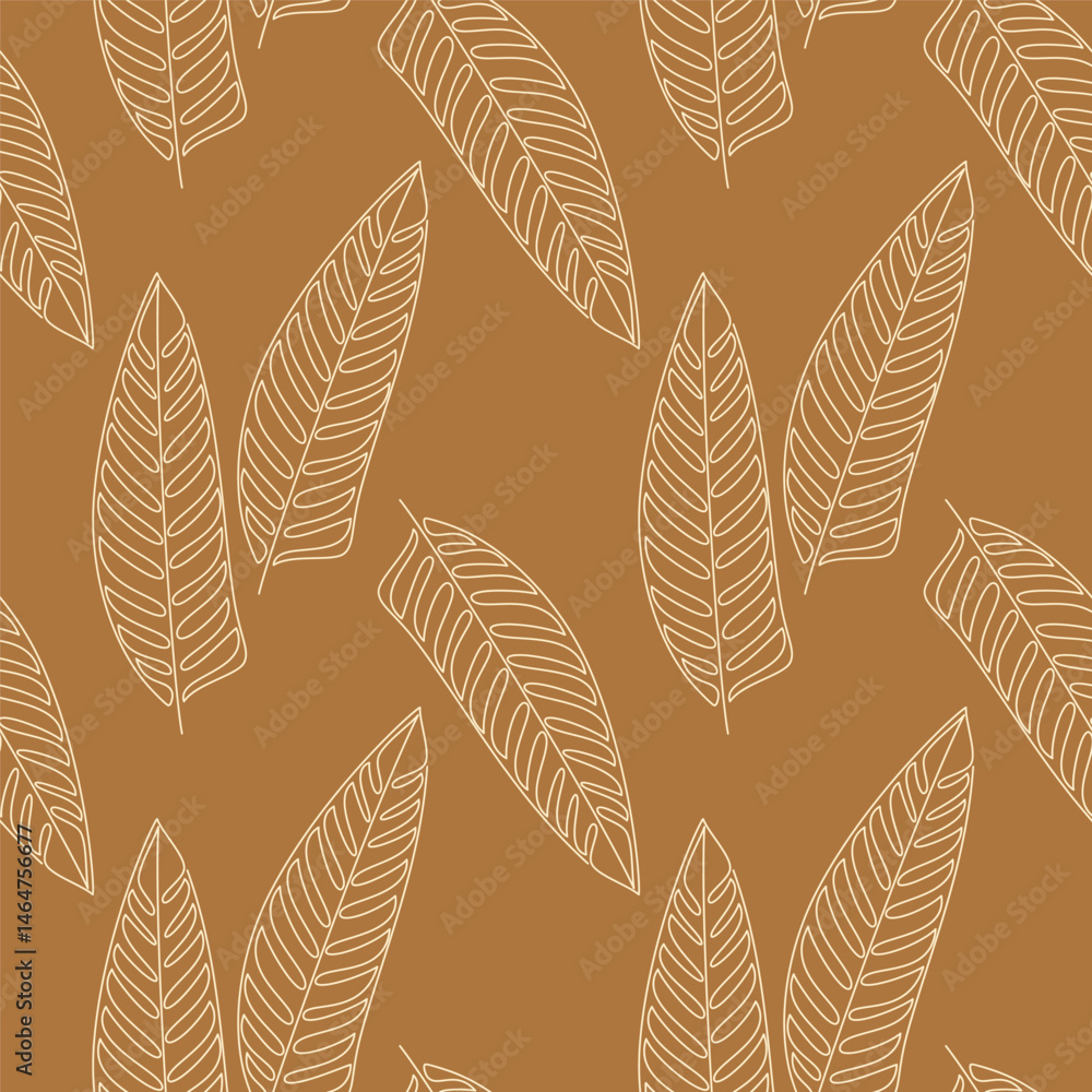 Fototapeta premium Hand drawn floral illustration. Exotic leaves seamless pattern vector. Abstract botanical backdrop. Line continuous drawing, wallpaper, cartoon background, fabric, textile, minimal print. 