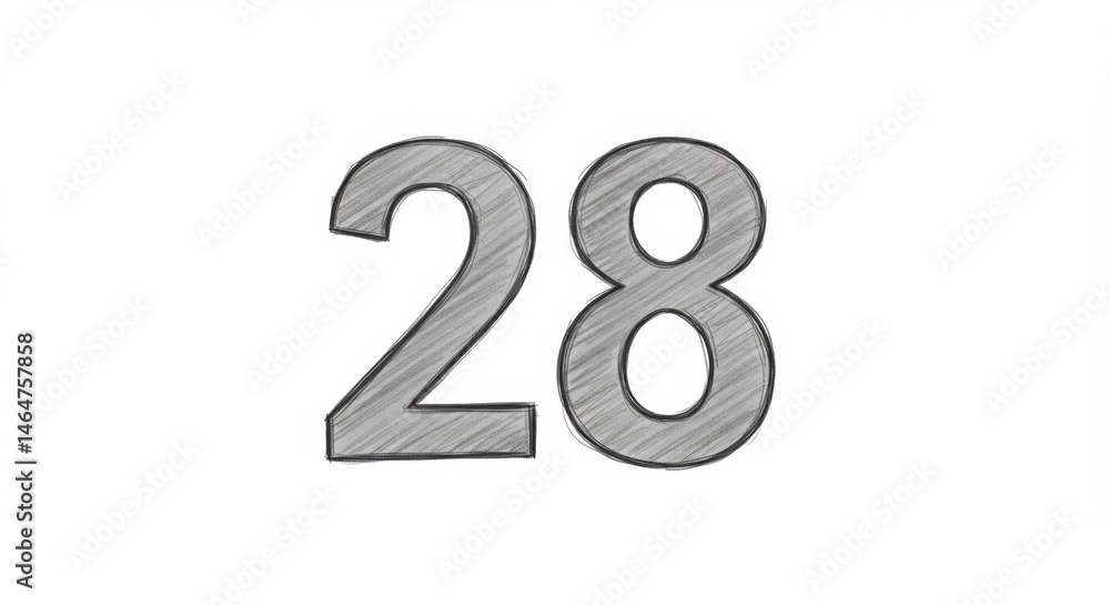 Number Twenty-Eight, Hand-Drawn, Hatching Effect Number Twenty-Eight, Hand-Drawn, Hatching Effect