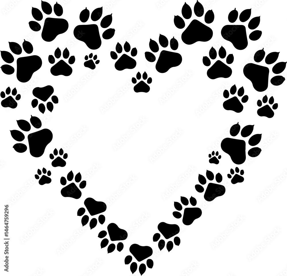 Fototapeta premium Cat Silhouettes with Paw Prints vector
