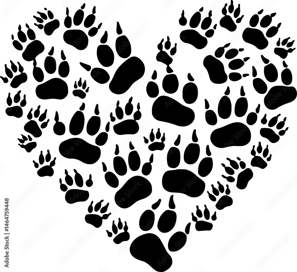 Fototapeta premium Cat Silhouettes with Paw Prints vector