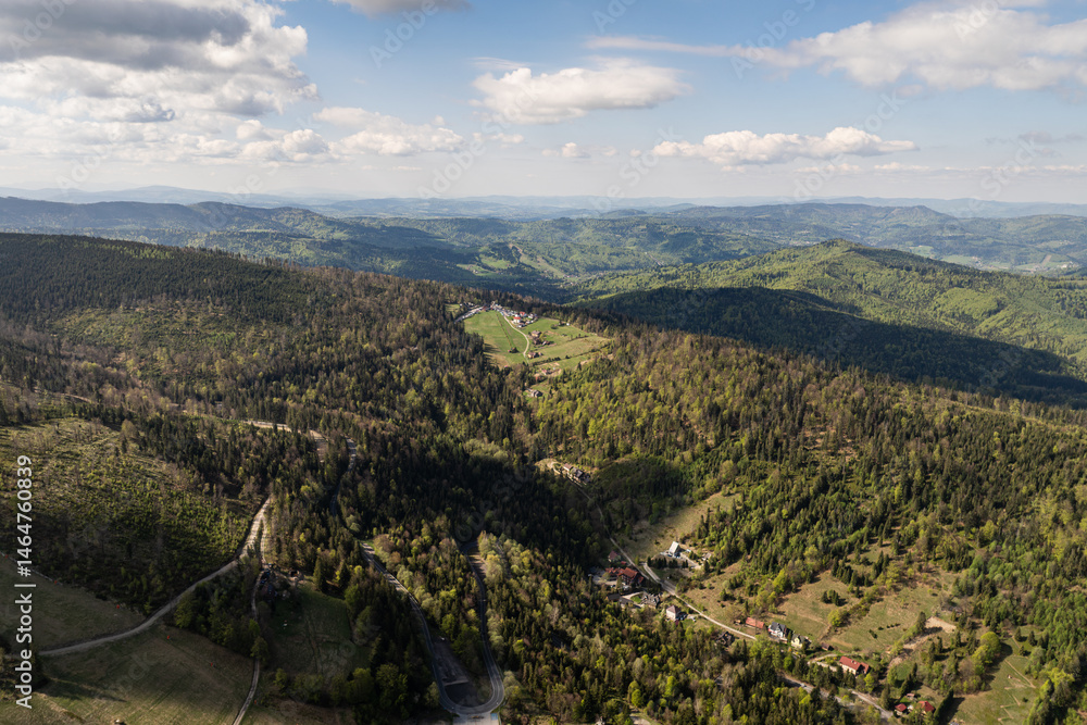 mountain landscape szczyrk - beautiful aerial panorama - silesia