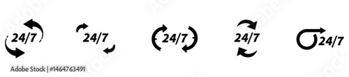 24 7 service icon set. 24-7 open, concept with call icon. Support 24 hours a day and 7 days a week. Support service. Vector Illustration. EPS 10