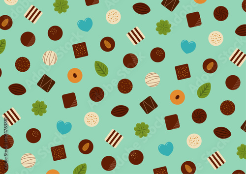 水色背景のお菓子のパターンのイラスト
