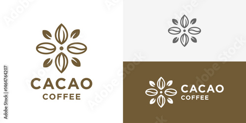Creative simple cacao coffee logo template. Cocoa fruit and coffee bean with linear style. Nature food and drinks logo design vector illustration.
