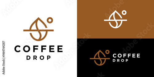Creative simple coffee drop logo template. Minimalist water drop with coffee bean logo design vector illustration.