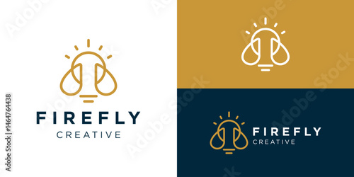 Simple firefly creative logo template. Abstract firefly with lamp light bulb logo design vector illustration.