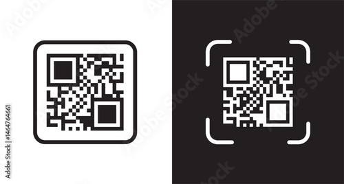 Two black and white qr codes side by side. Vector icons