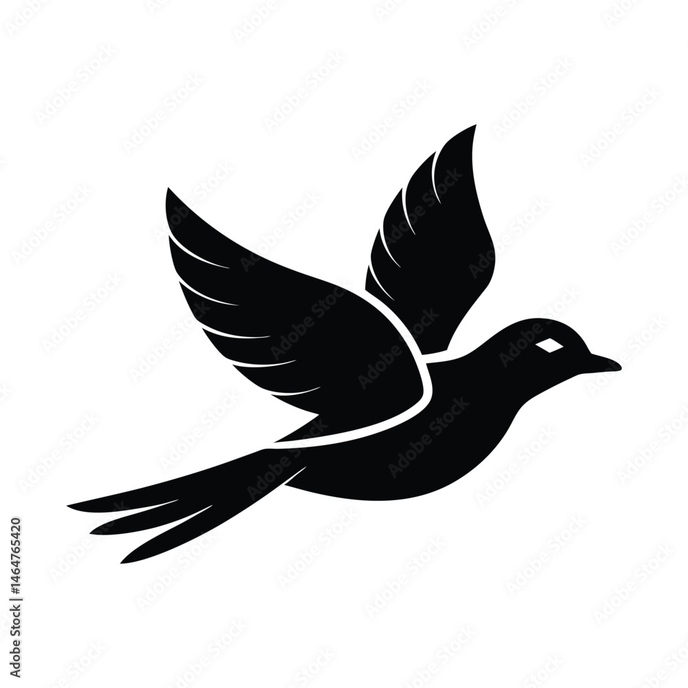 Obraz premium Flying Bird Single Line Vector Silhouette