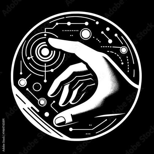 Black and White SVG of a Futuristic Touchscreen Interface