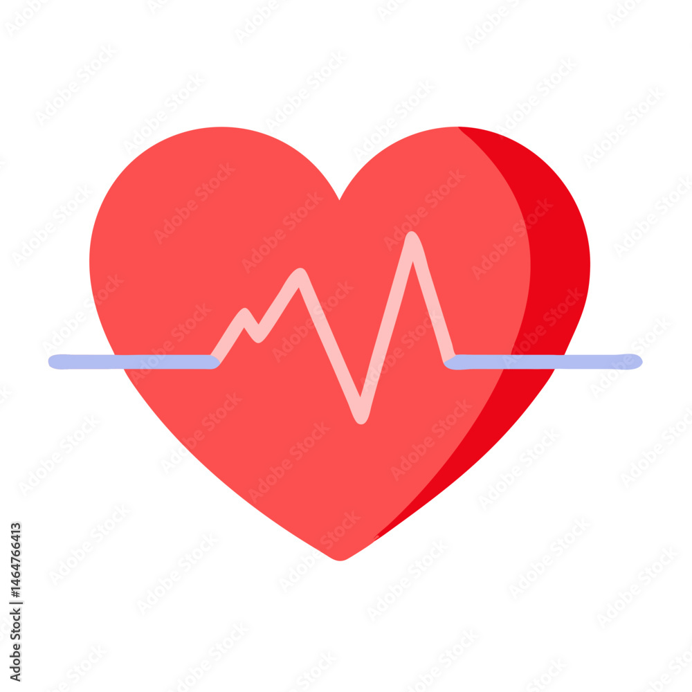 Red heart with cardiogram line in flat style Red heart with cardiogram line in flat style