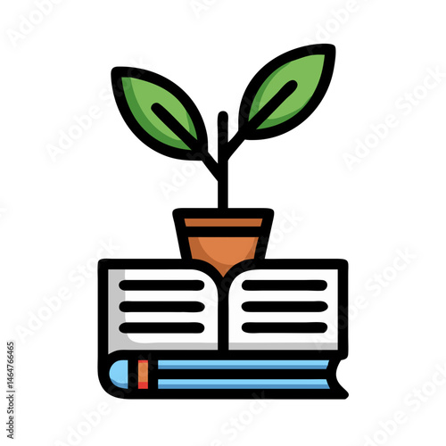 Green plant sprout growing from open book