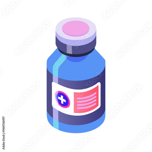 Medical vaccine bottle in blue and pink tones